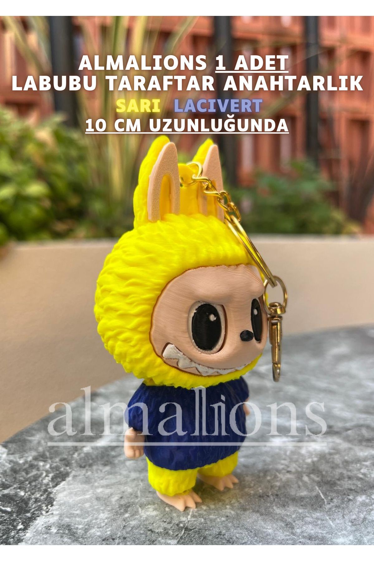Sarı Lacivert 10 Cm Labubu Figürü - Çanta Charm – Çanta Süsü - Charm - Anahtarlık
