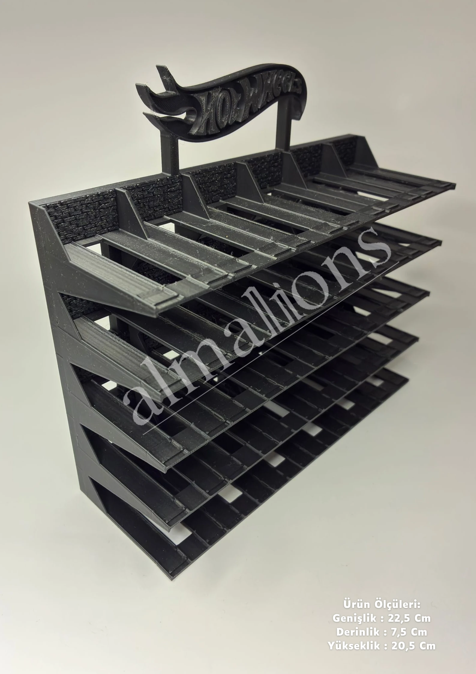 Almalions 1/64 Ölçek Hot Wheels Logolu Model Araç Sergileme Standı - Siyah