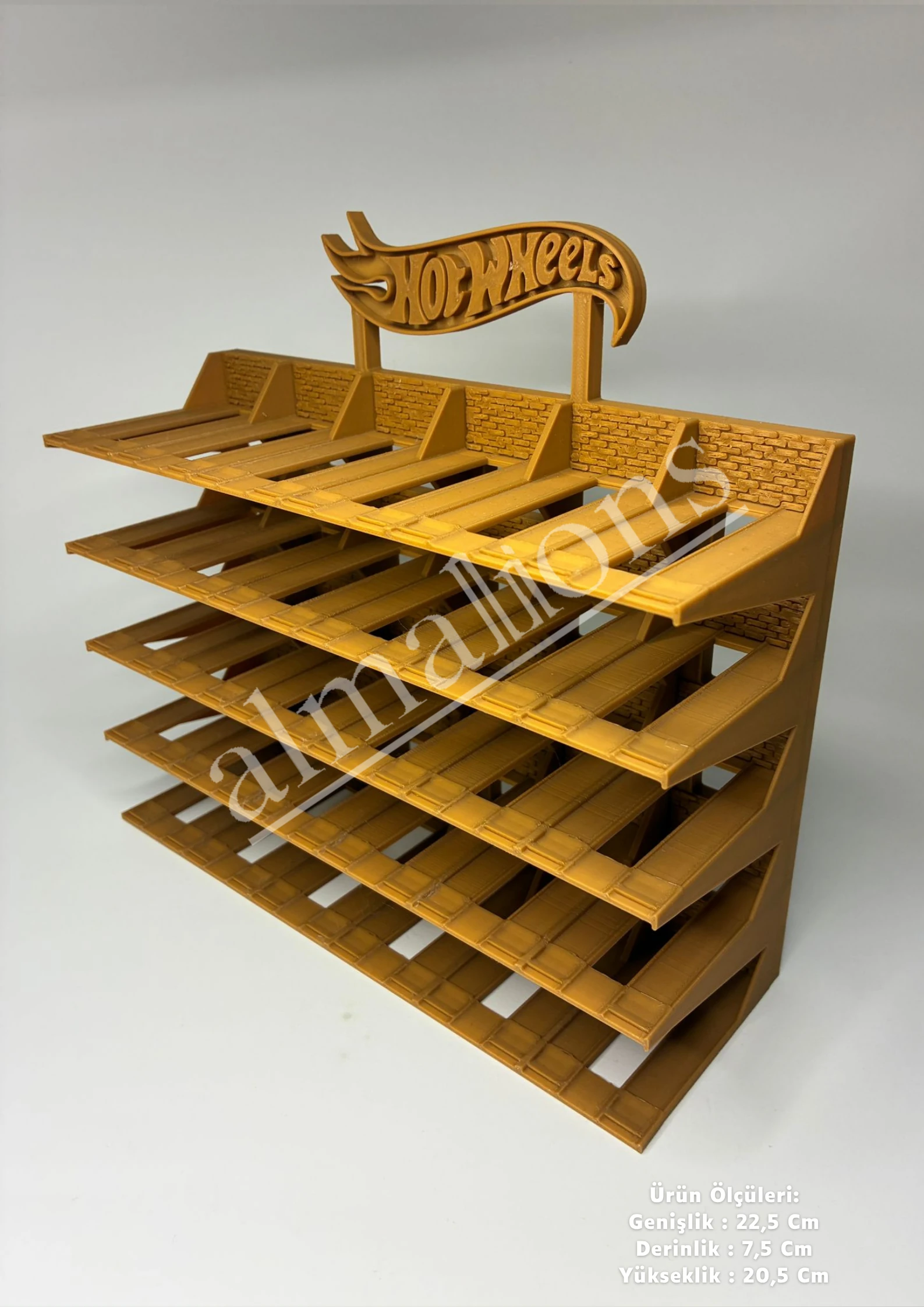 Almalions 1/64 Ölçek Hot Wheels Logolu Model Araç Sergileme Standı - Açık Kahverengi