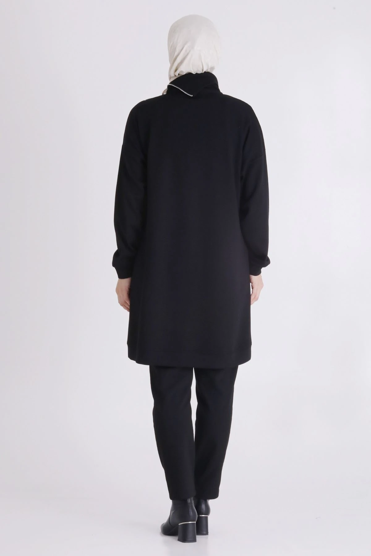 Veka Büyük Beden Tesettür Fermuarlı Taşlı Tunik 