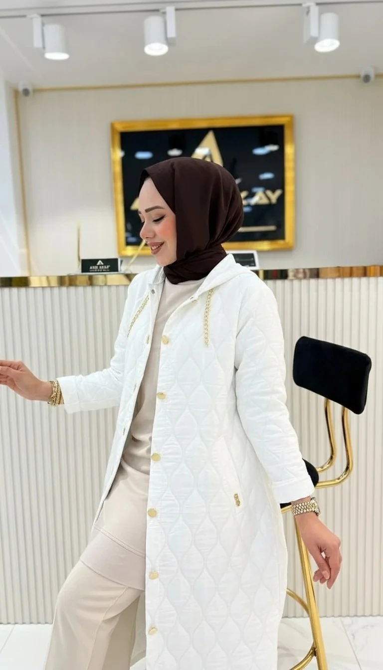 Ayşe Akay Büyük Beden Tesettür Kapüşonlu Kap - BEYAZ