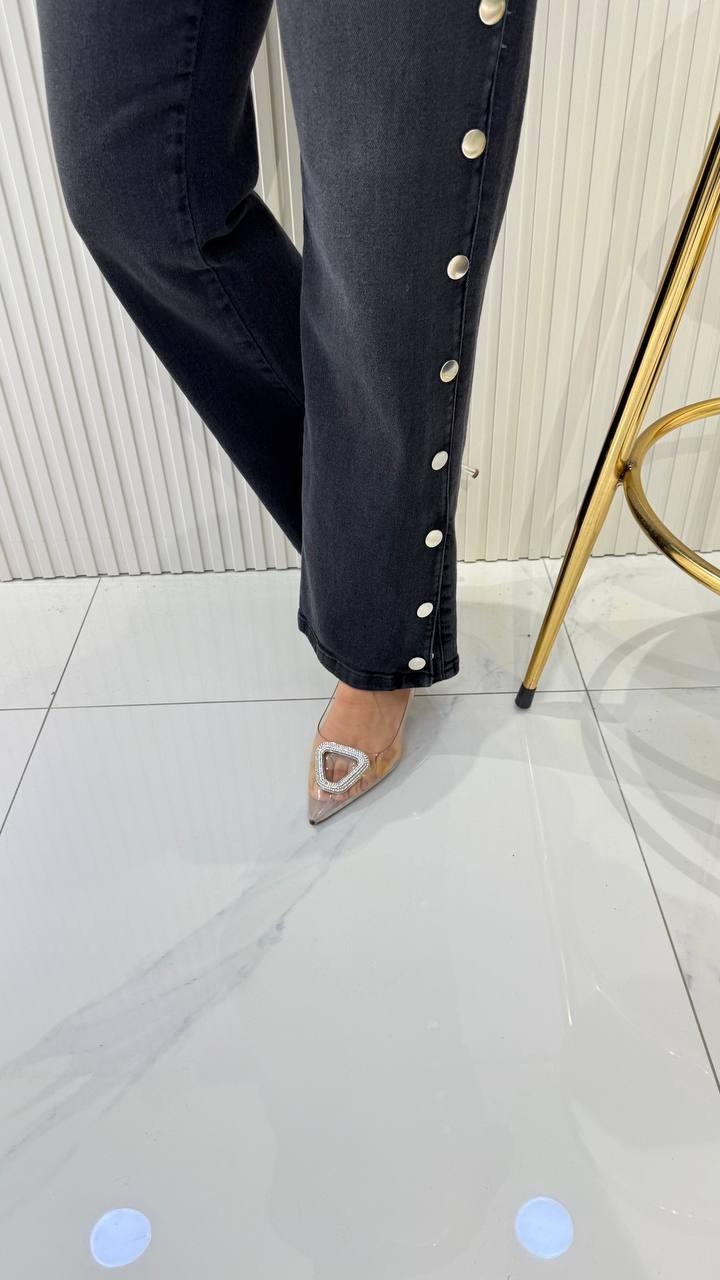  Ayşe Akay Zımba Detaylı Likralı Kot - GRİ