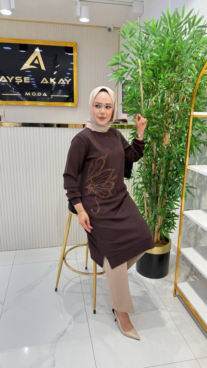 Ayşe Akay Büyük Beden Tesettür Taşlı Tunik