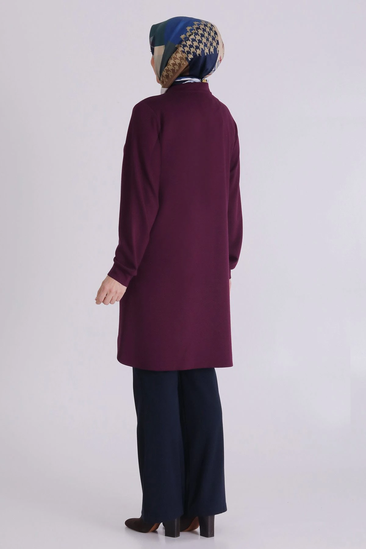 Veka Çıtçıt ve Taş Detaylı Büyük Beden Tesettür Tunik - BORDO