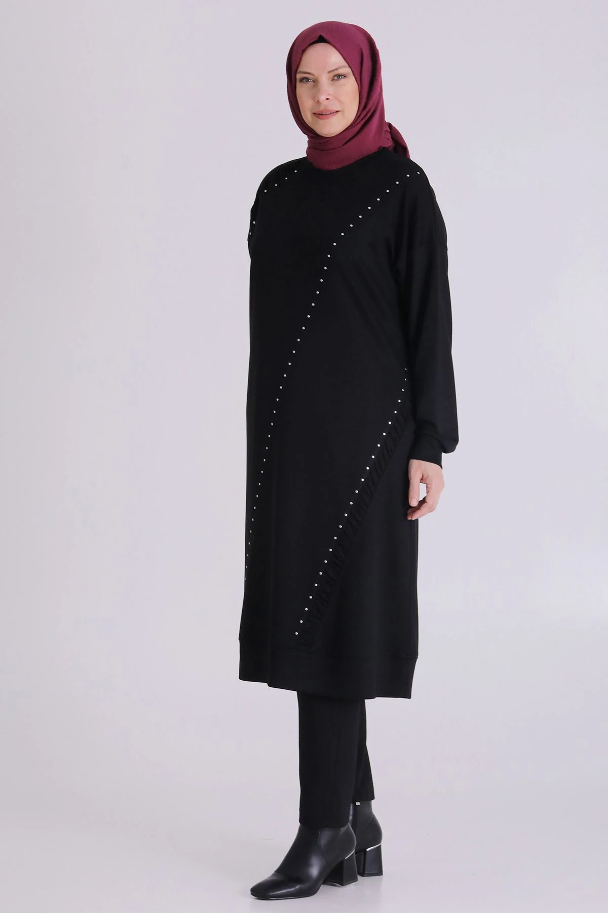 Veka Taşlı Büyük Beden Tesettür Tunik