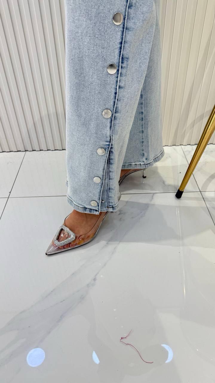  Ayşe Akay Zımba Detaylı Likralı Kot - Açık Mavi