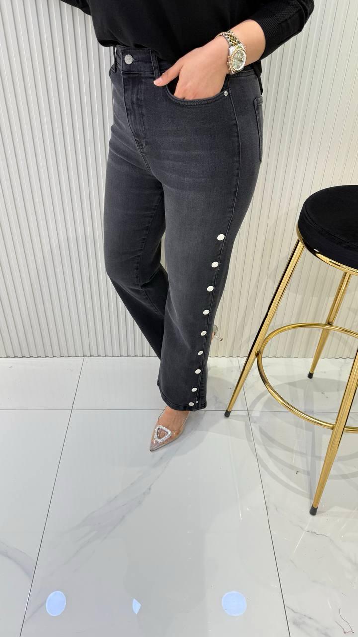  Ayşe Akay Zımba Detaylı Likralı Kot - GRİ