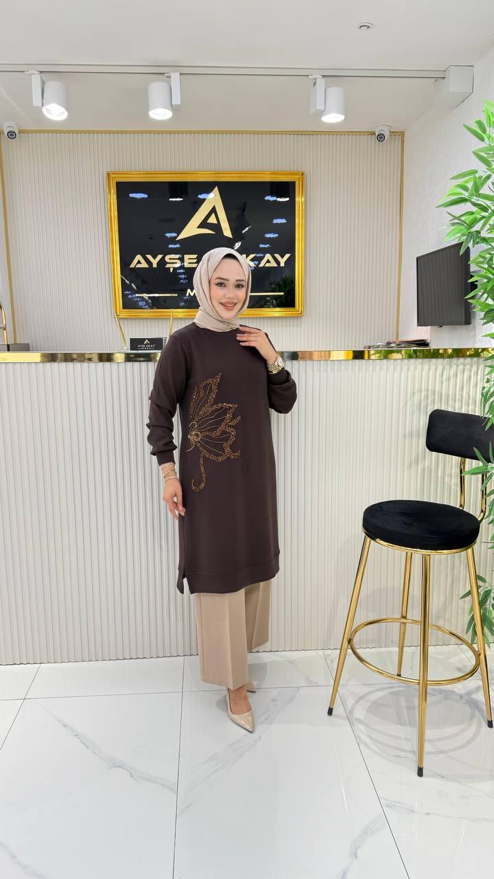 Ayşe Akay Büyük Beden Tesettür Taşlı Tunik