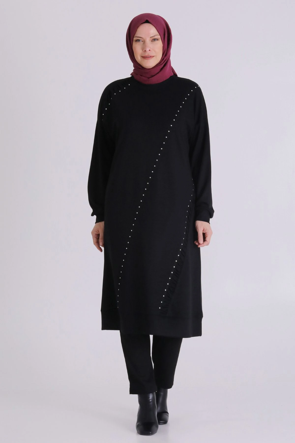 Veka Taşlı Büyük Beden Tesettür Tunik