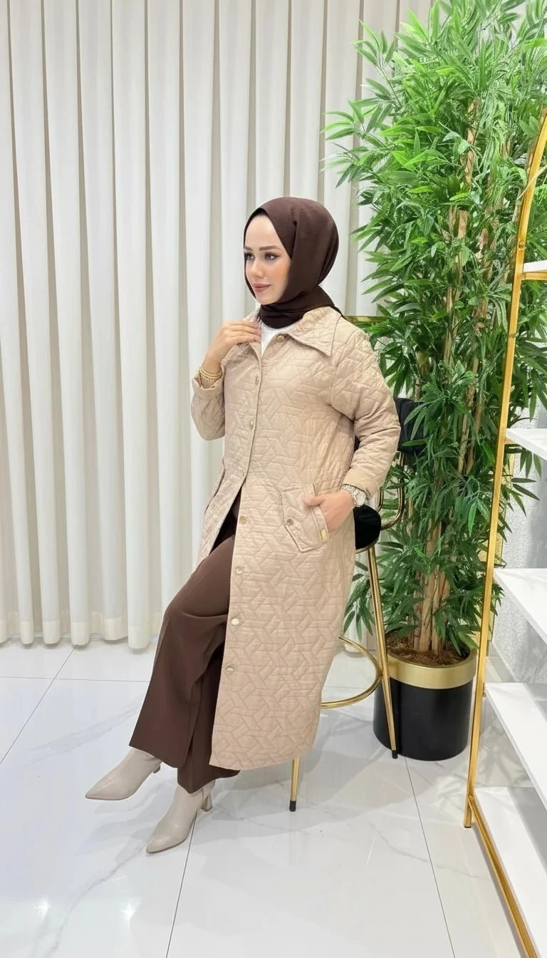  Ayşe Akay Büyük Beden Tesettür Giyim Düğmeli Kap