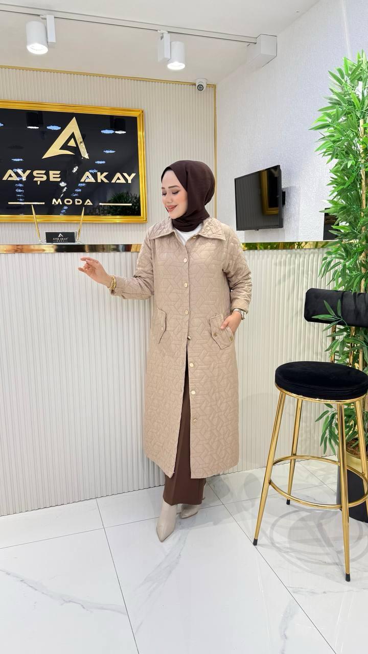  Ayşe Akay Büyük Beden Tesettür Giyim Düğmeli Kap