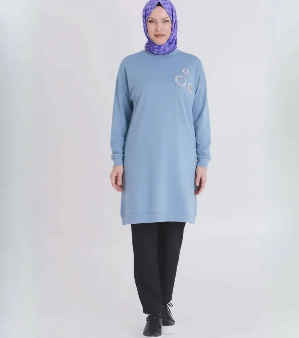 Behrem Büyük Beden Tesettür Fermuarlu Tunik - MAVİ