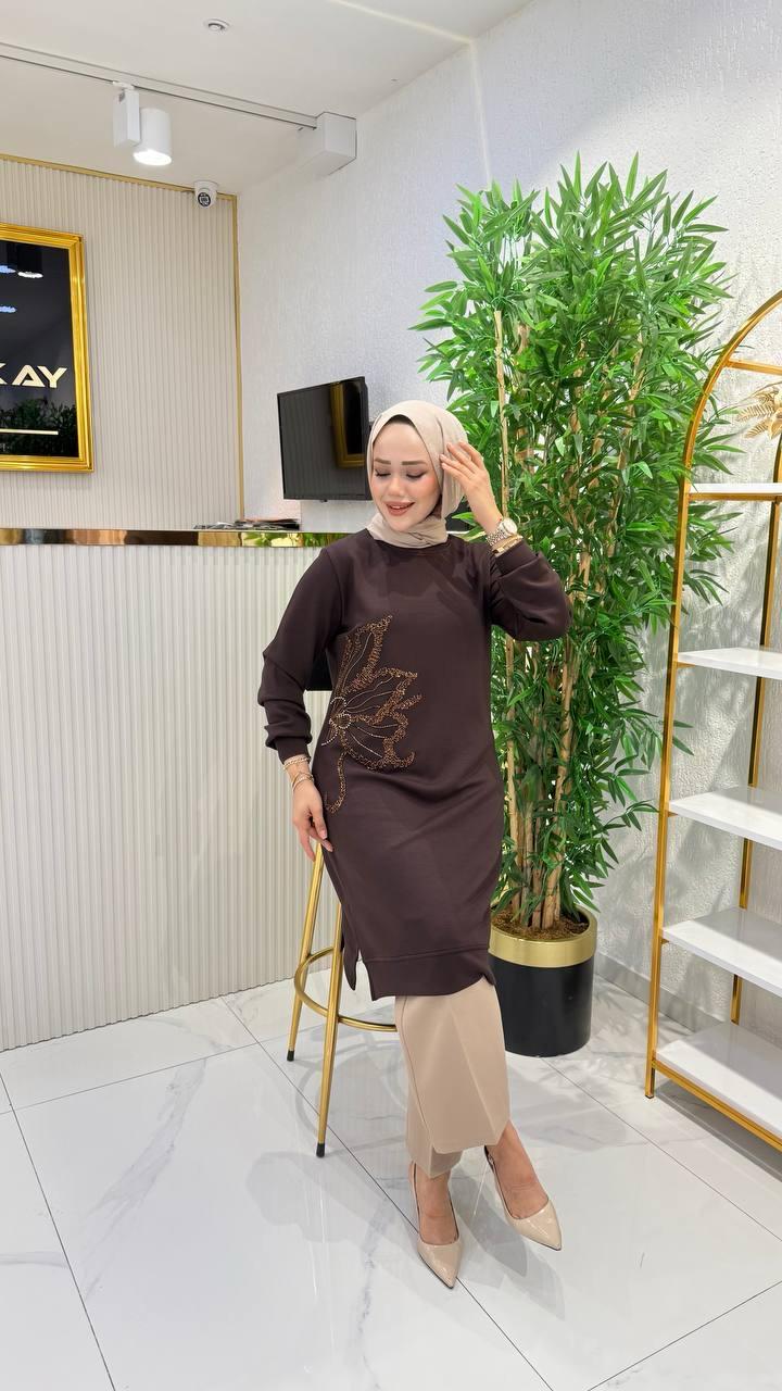 Ayşe Akay Büyük Beden Tesettür Taşlı Tunik