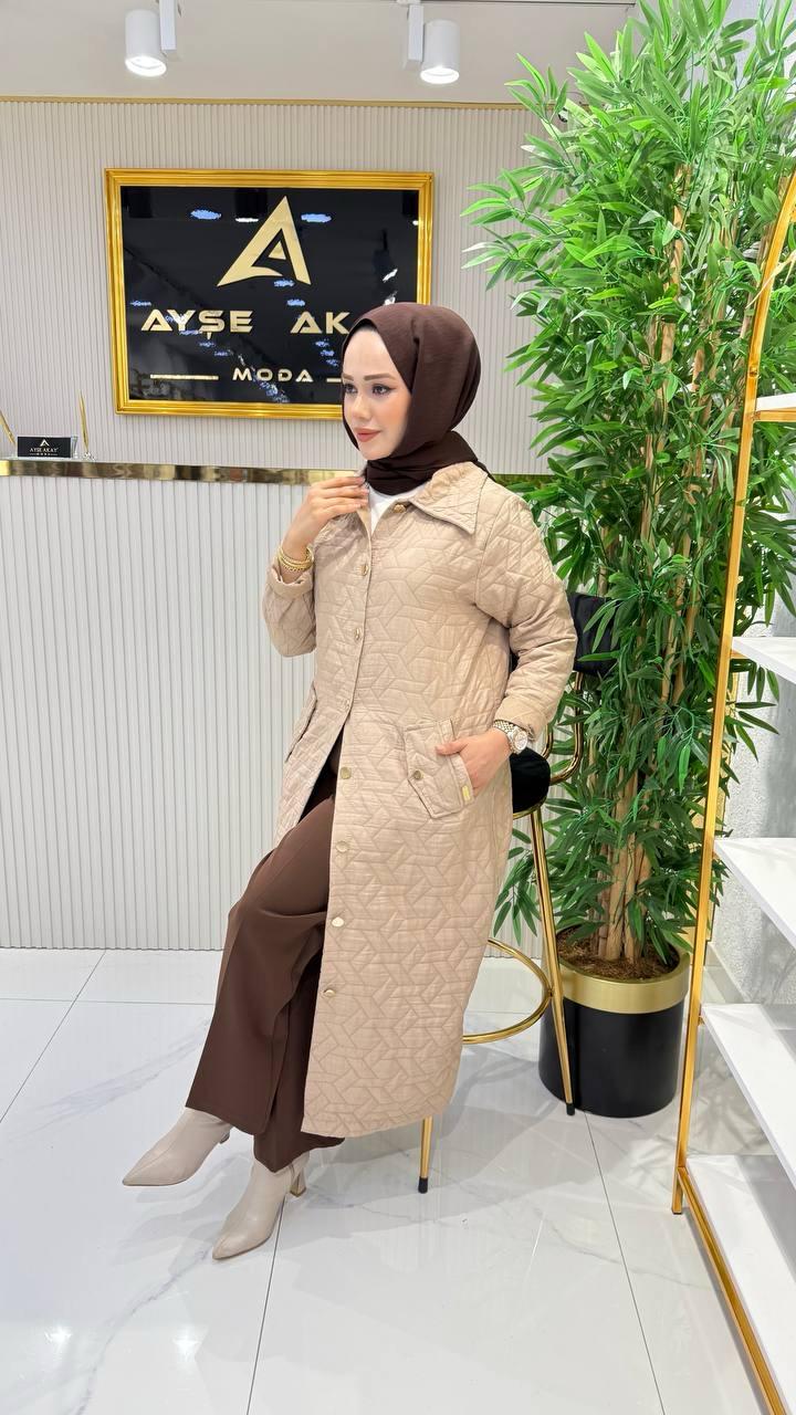  Ayşe Akay Büyük Beden Tesettür Giyim Düğmeli Kap