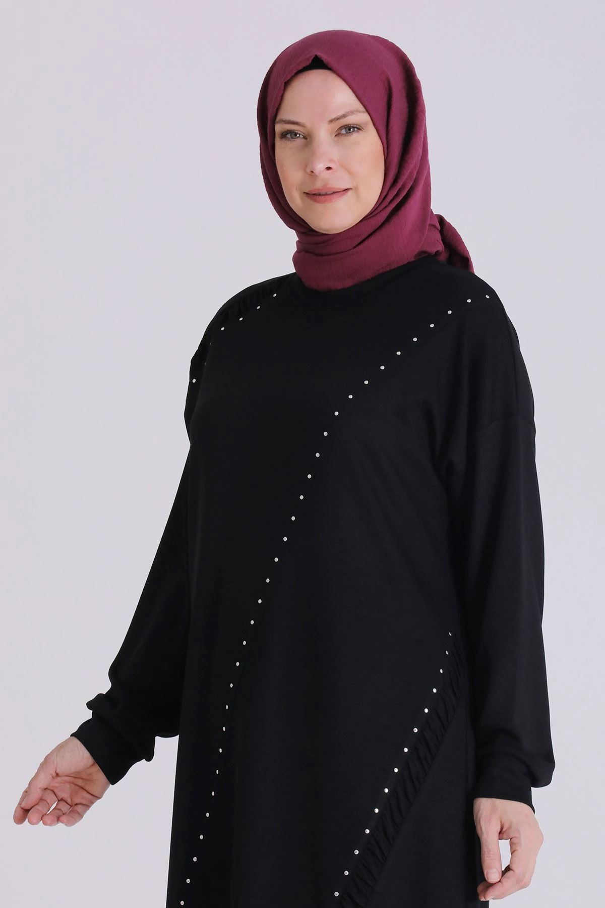 Veka Taşlı Büyük Beden Tesettür Tunik