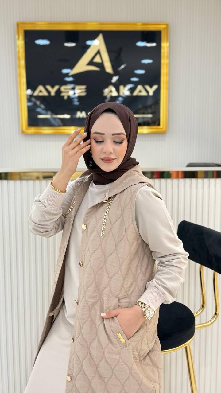 Ayşe Akay Büyük Beden Tesettür Yelek - KREM