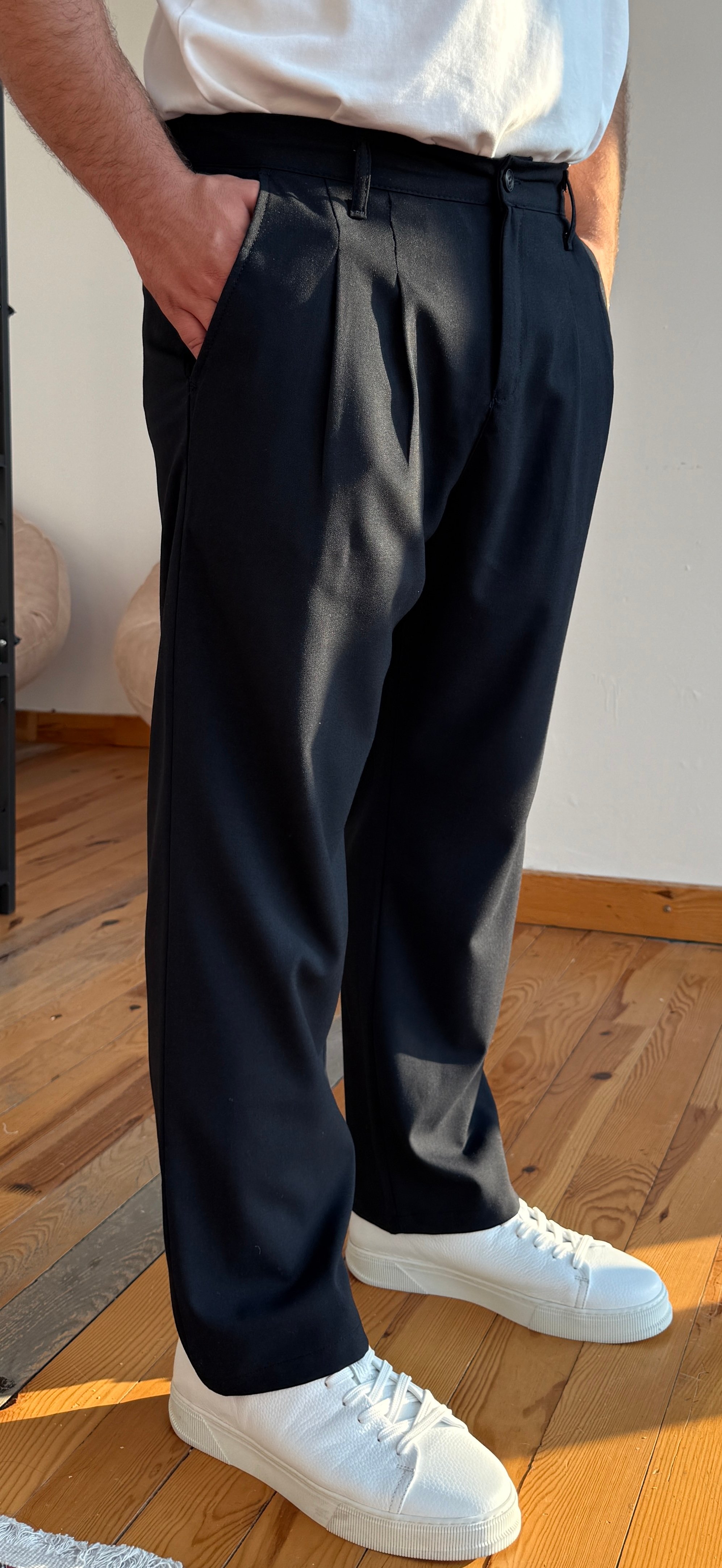 Belden Lastikli Baggy Pantolon  - Lacivert