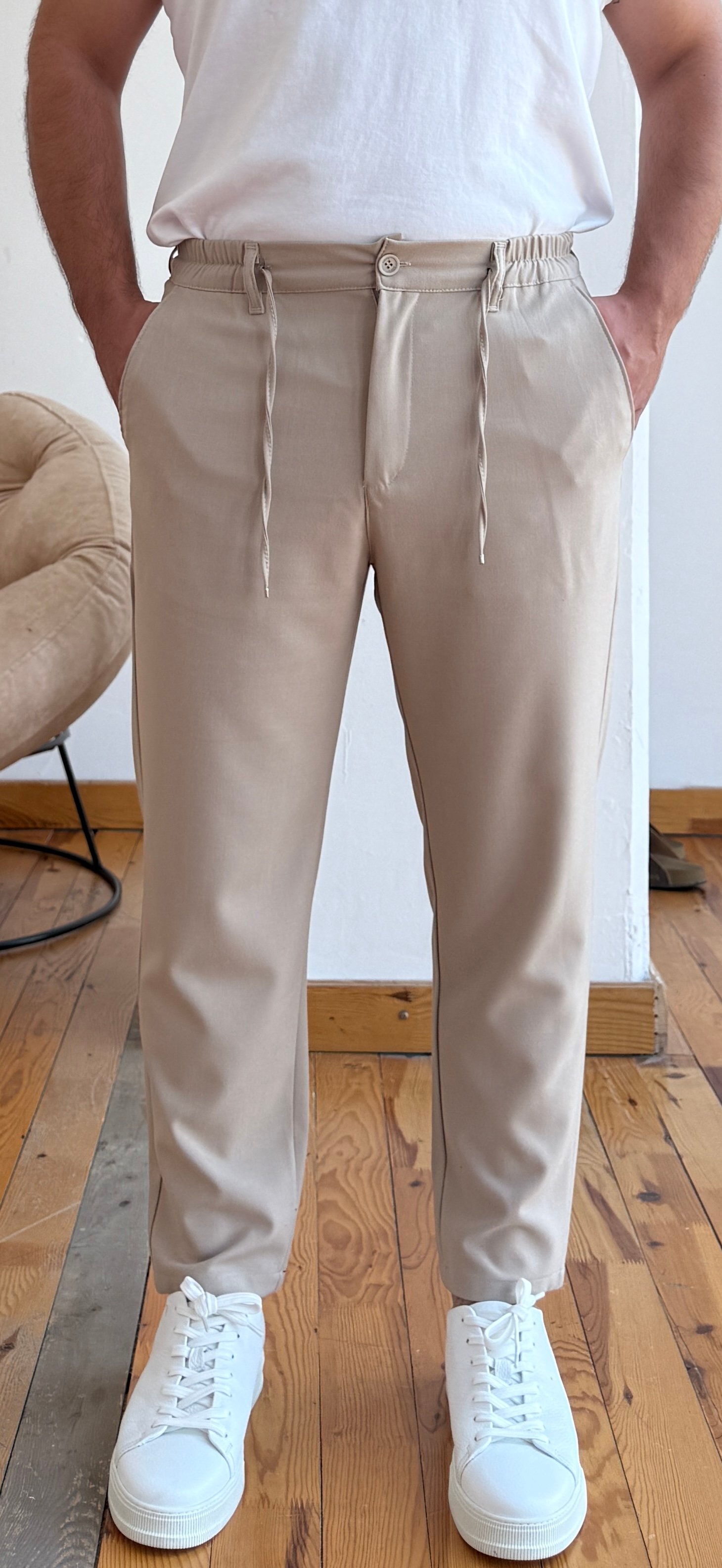 Beli Lastikli İpli Kumaş Pantalon
