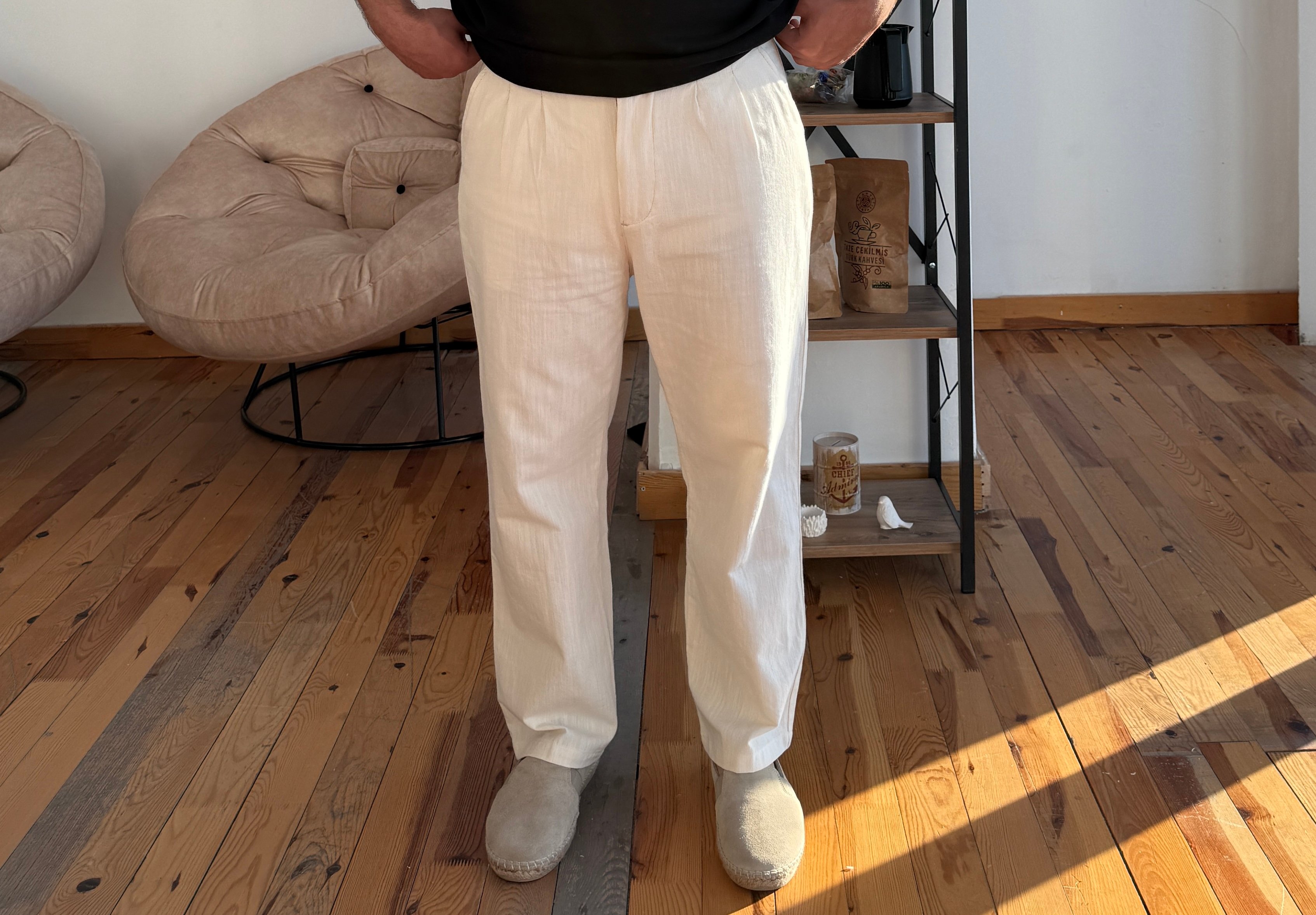 Belden Lastikli Keten Pantalon