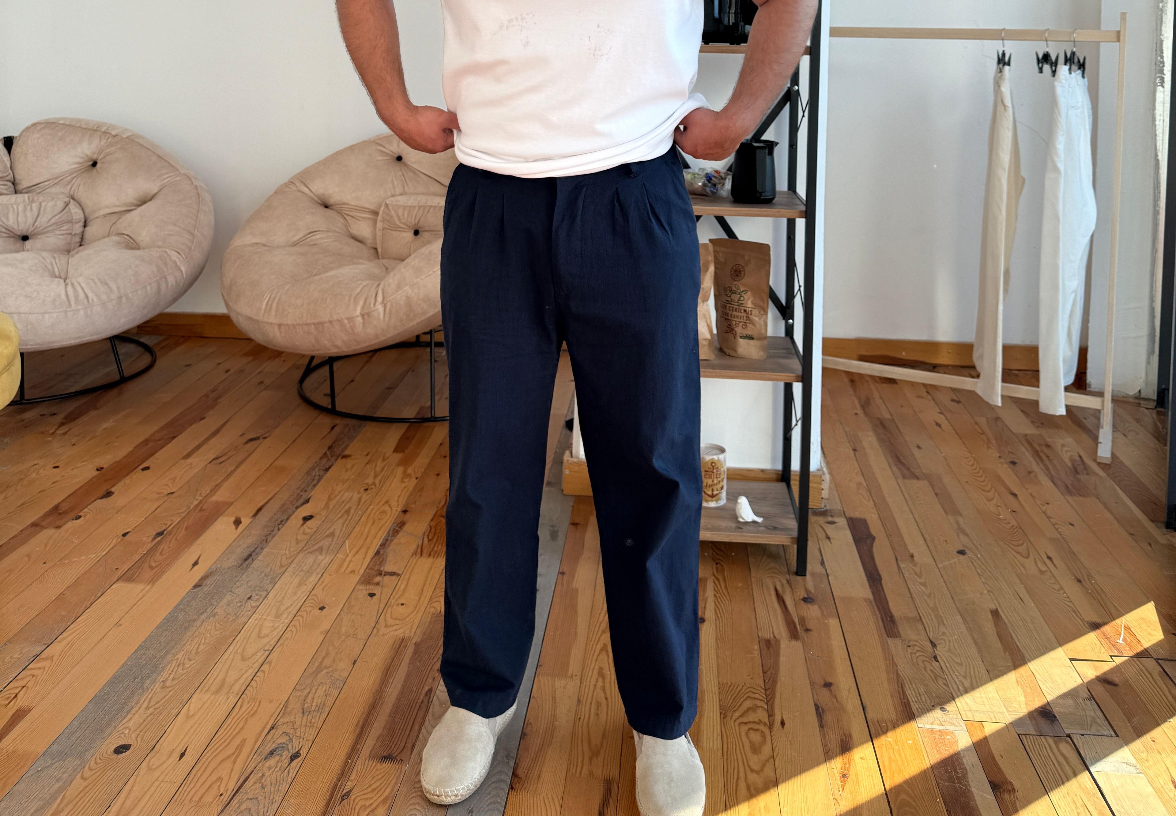 Belden Lastikli Keten Pantalon - Lacivert