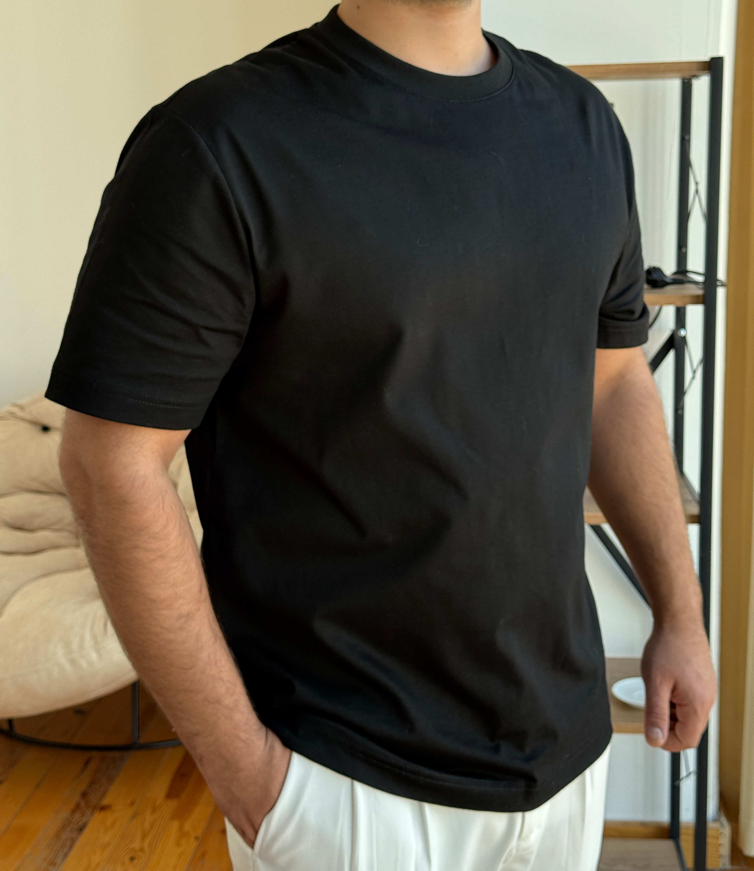 Basic Pamuk Penye Tshirt - Siyah