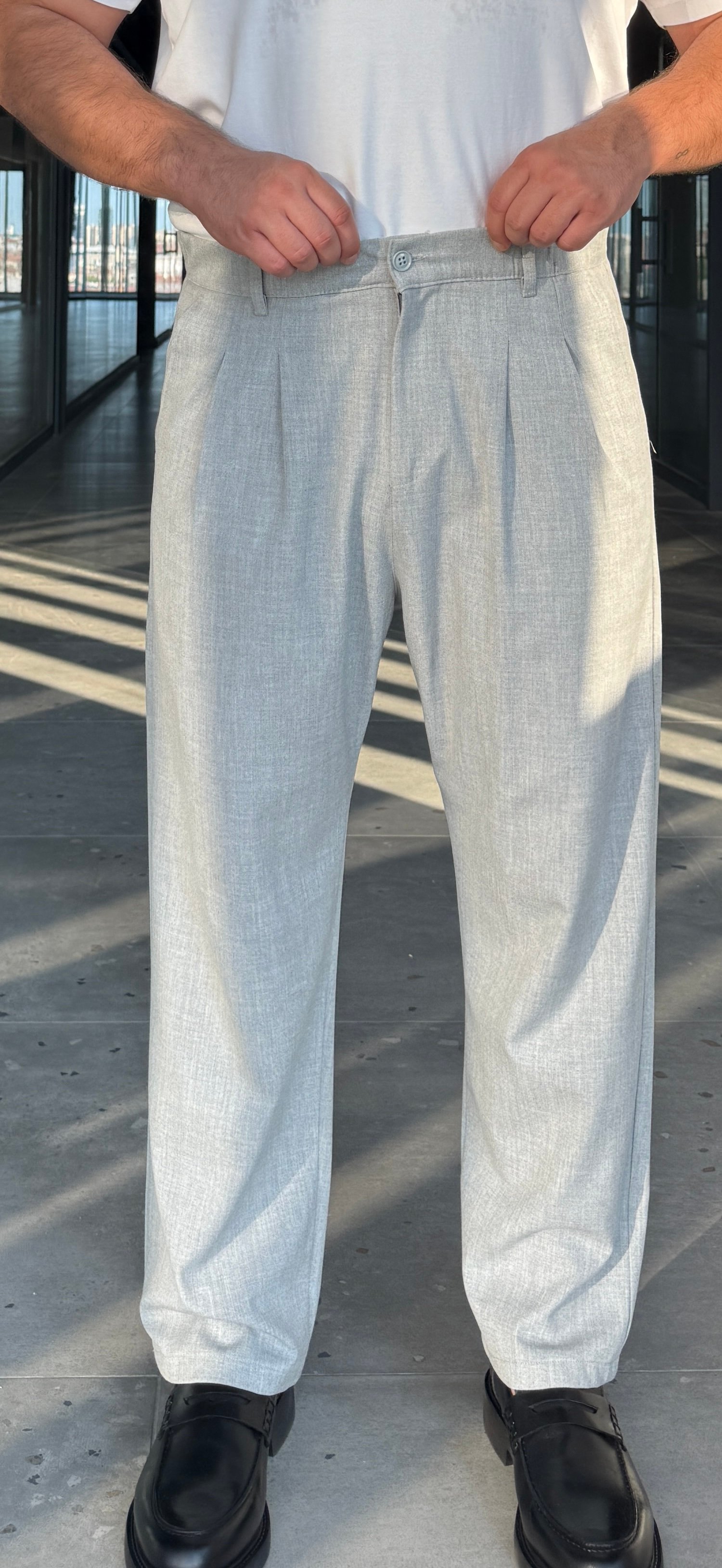 Belden Lastikli Baggy Pantolon  - Gri