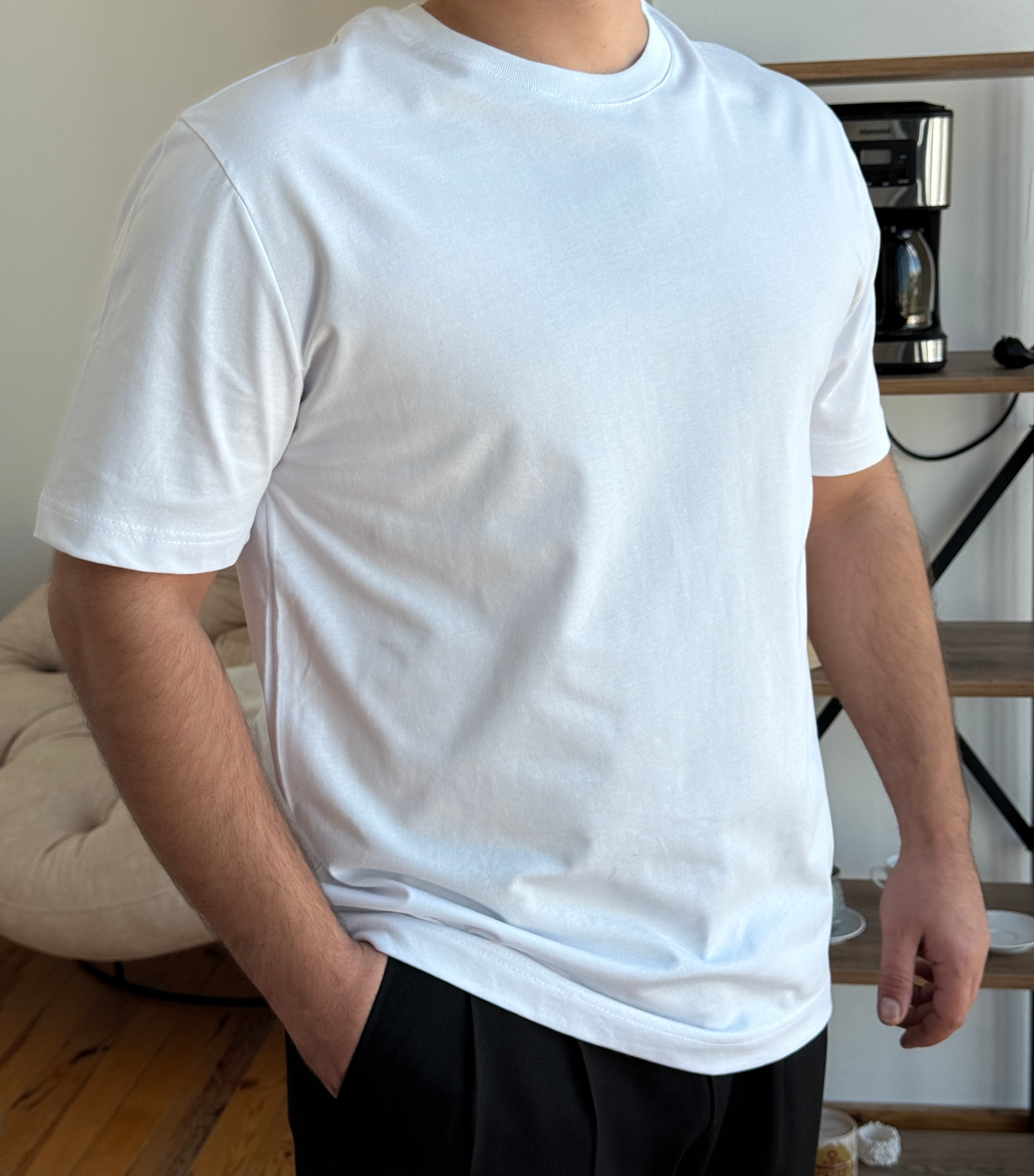 Basic Pamuk Penye Tshirt - Beyaz