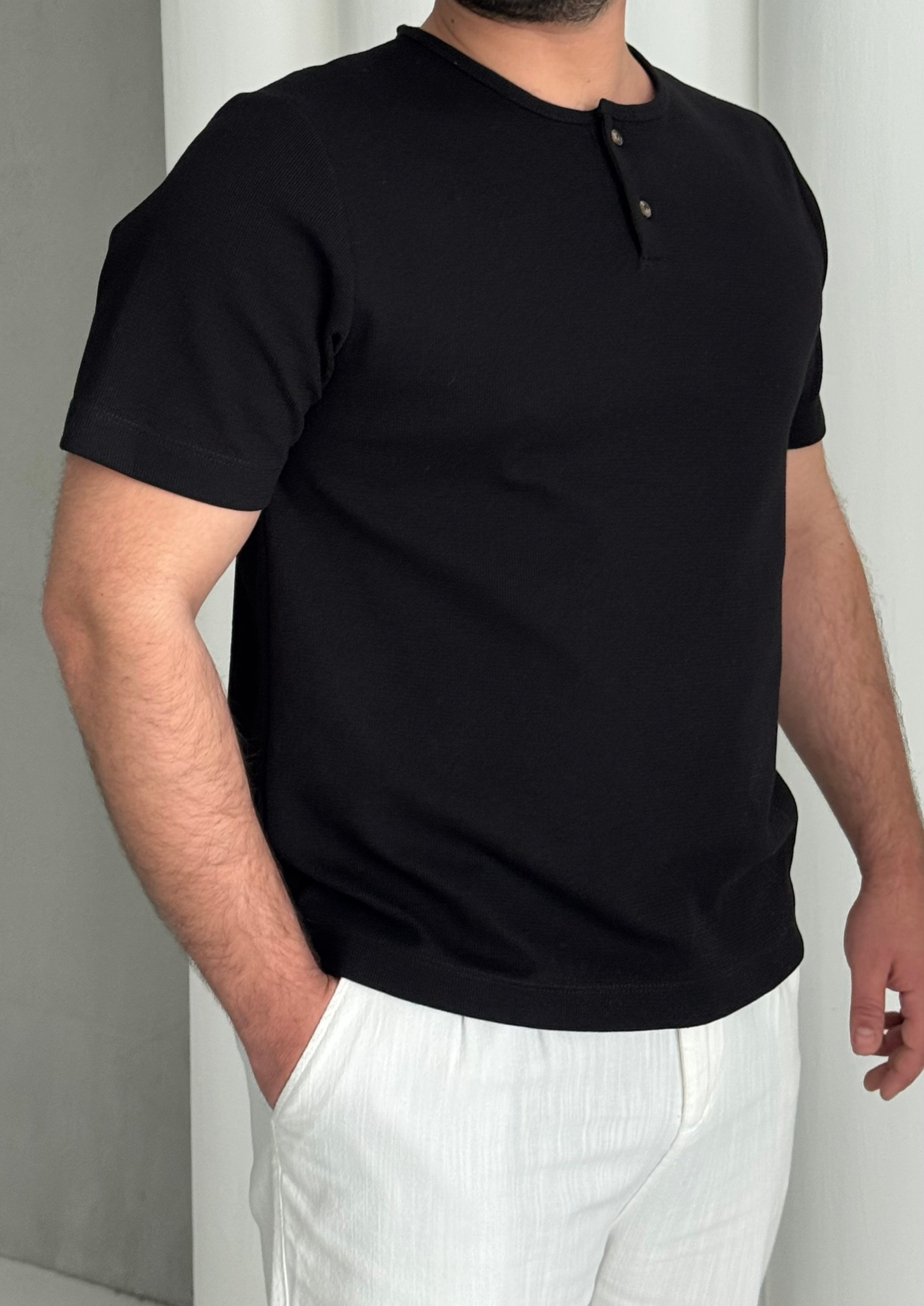 Düğme Yakalı Basic - Siyah