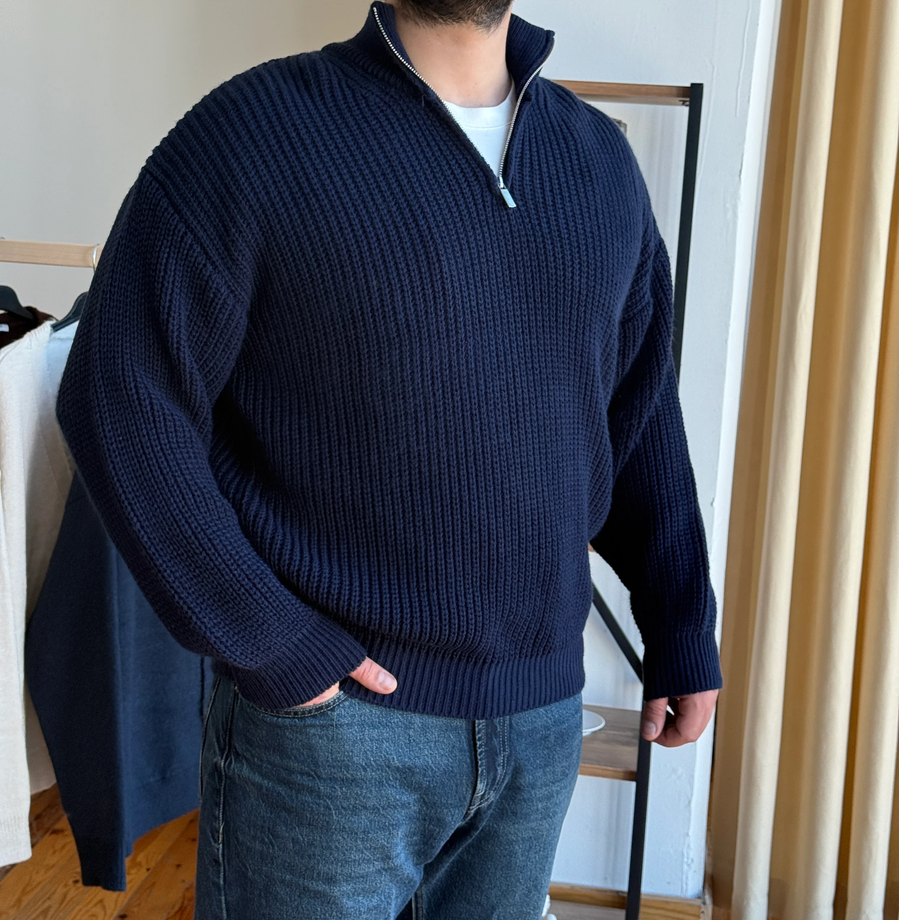 Fermuarlı Triko Kazak - Lacivert