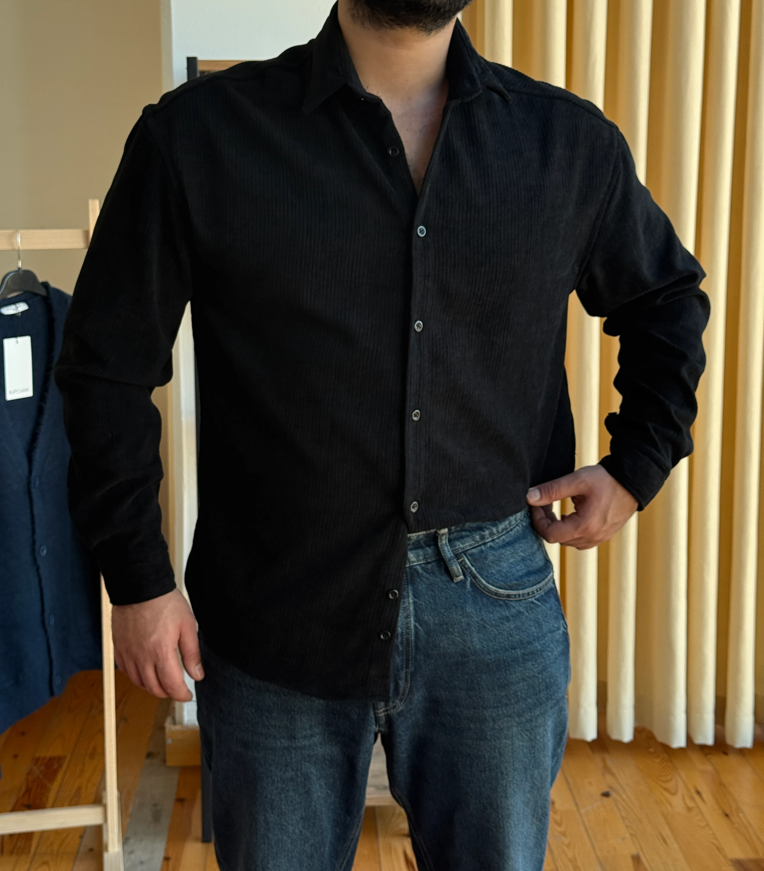 Kadife Gömlek - Siyah