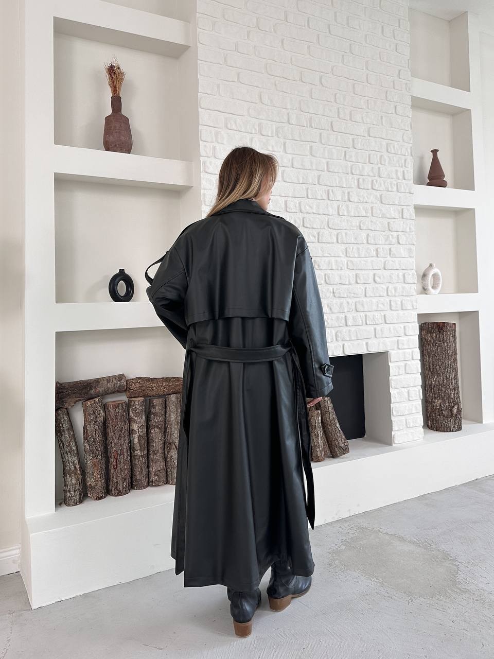 Maxi Oversize Deri Trençkot Siyah
