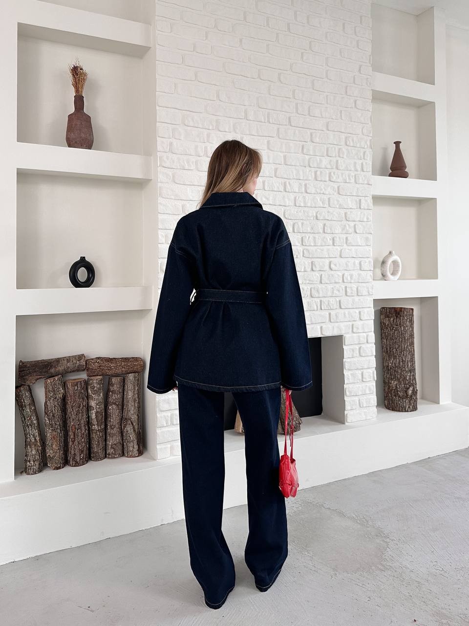 Kemerli Denim Takım Kot