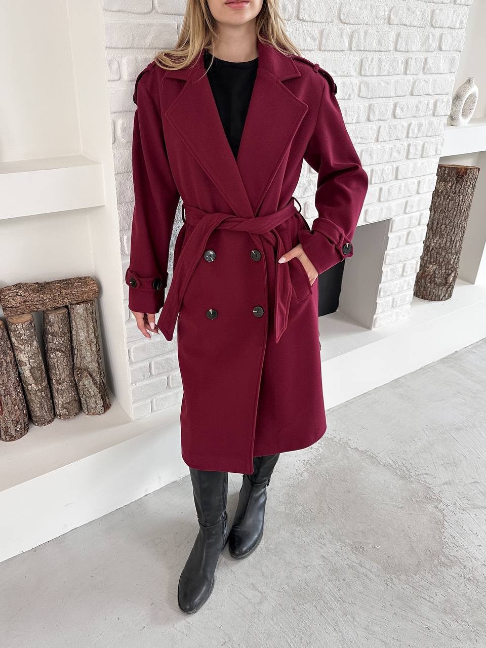 Kuşaklı Kaşe Kaban Bordo