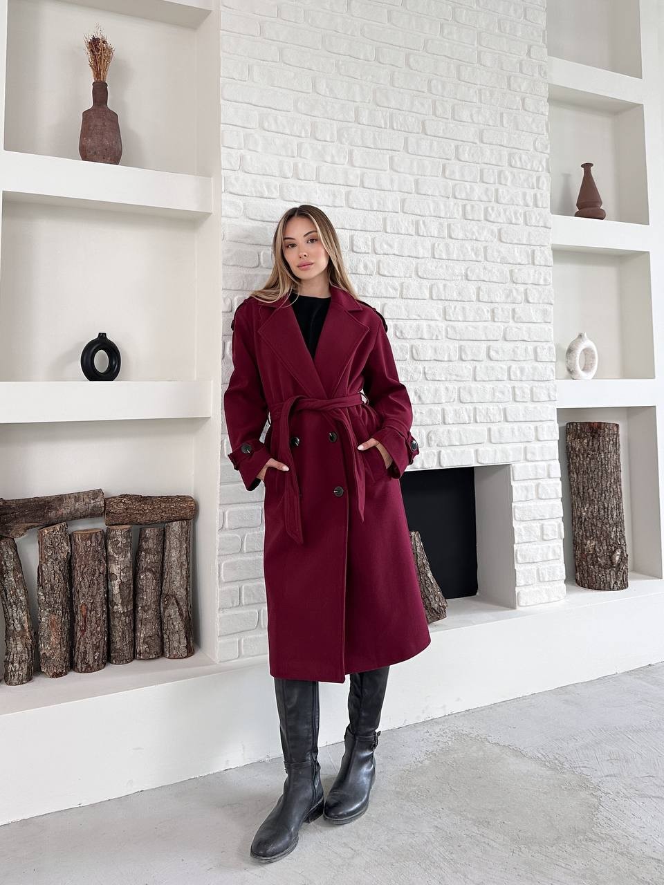 Kuşaklı Kaşe Kaban Bordo