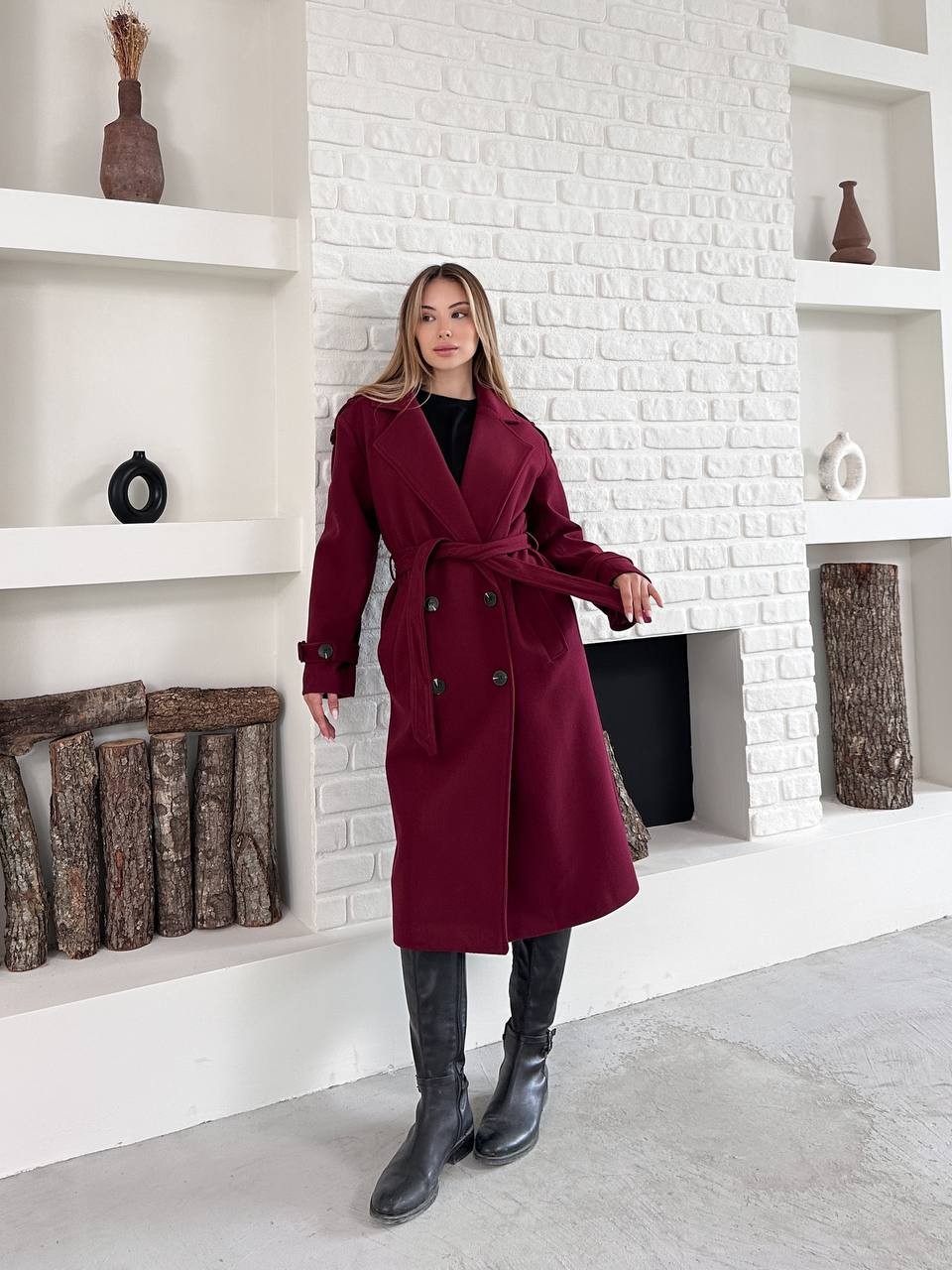 Kuşaklı Kaşe Kaban Bordo