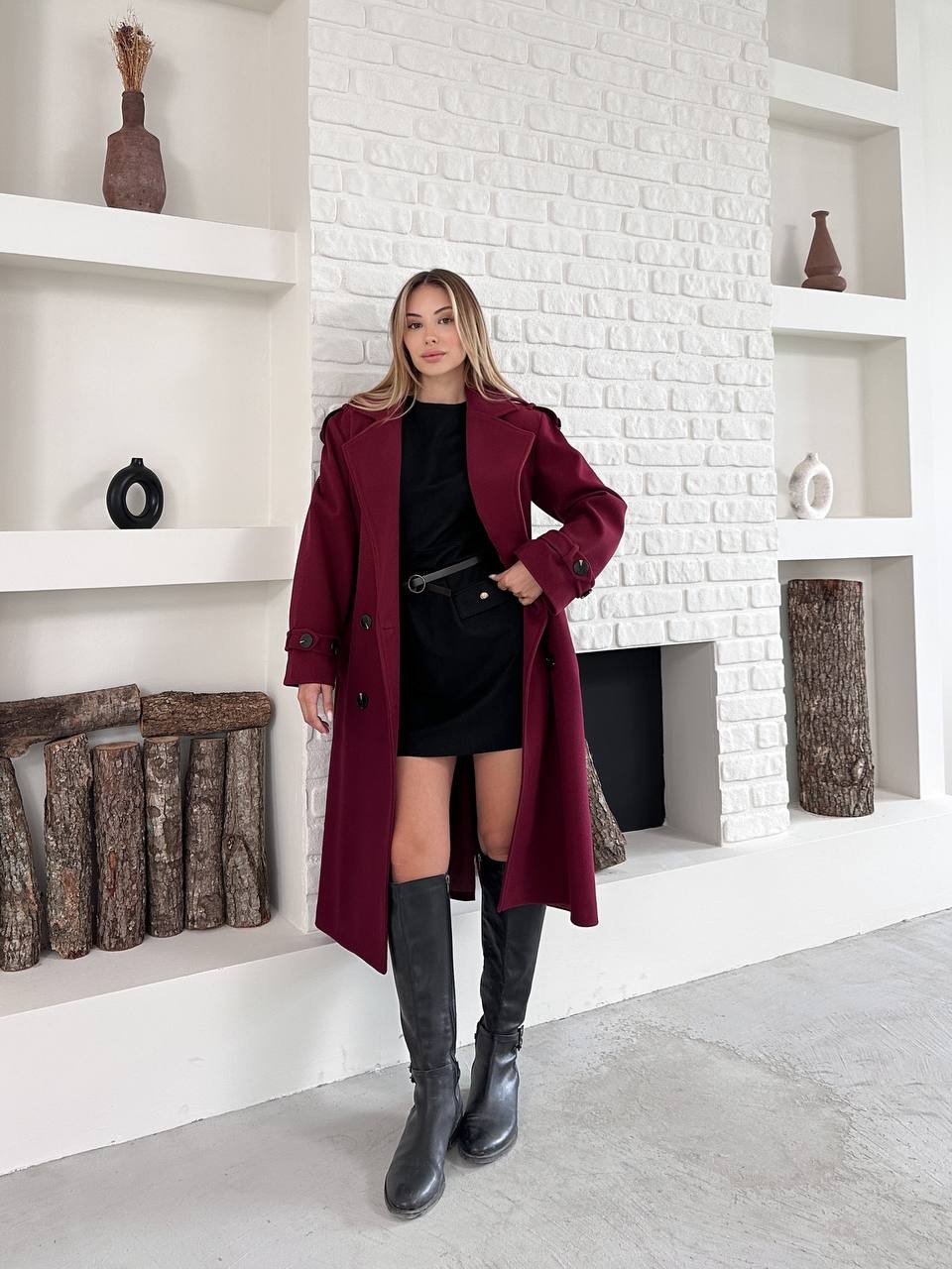 Kuşaklı Kaşe Kaban Bordo