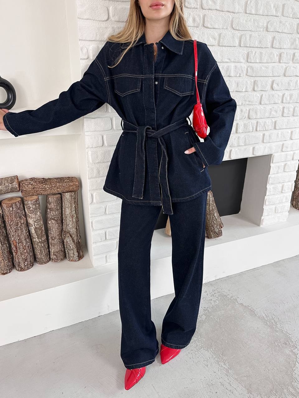 Kemerli Denim Takım Kot
