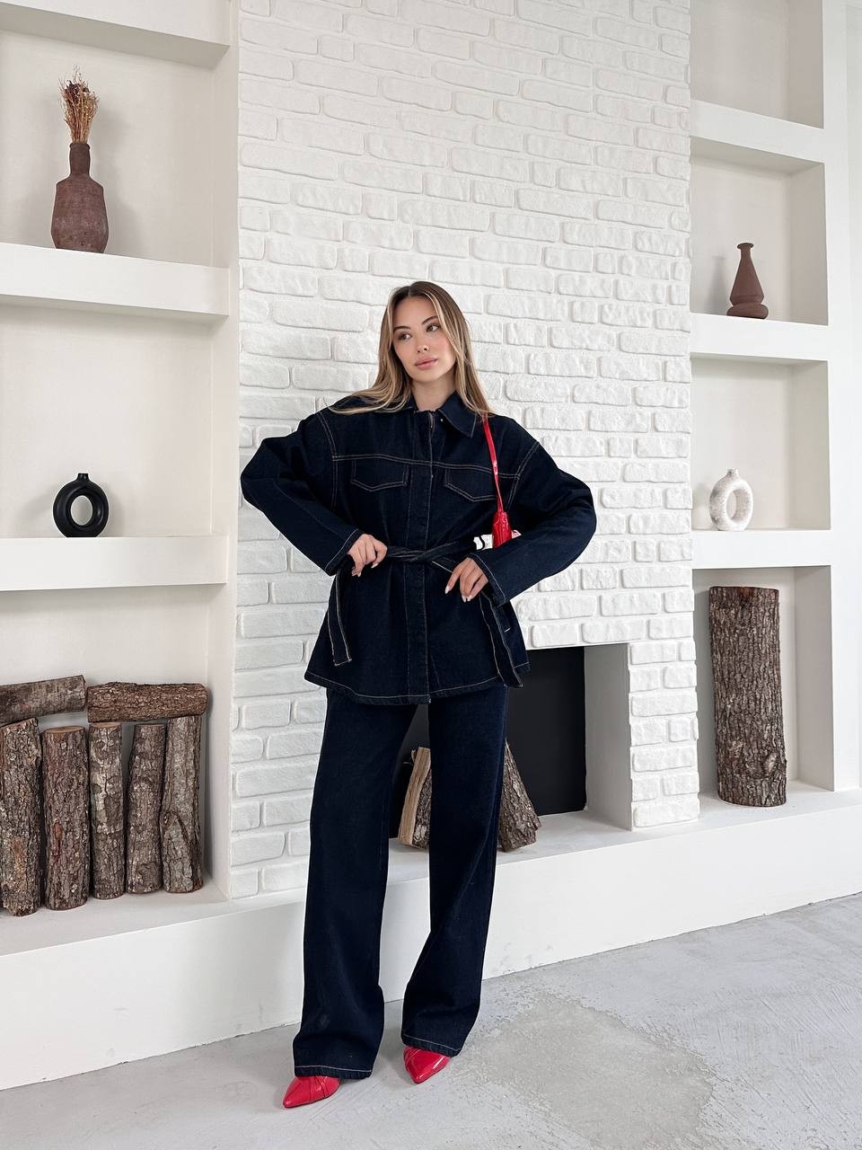 Kemerli Denim Takım Kot