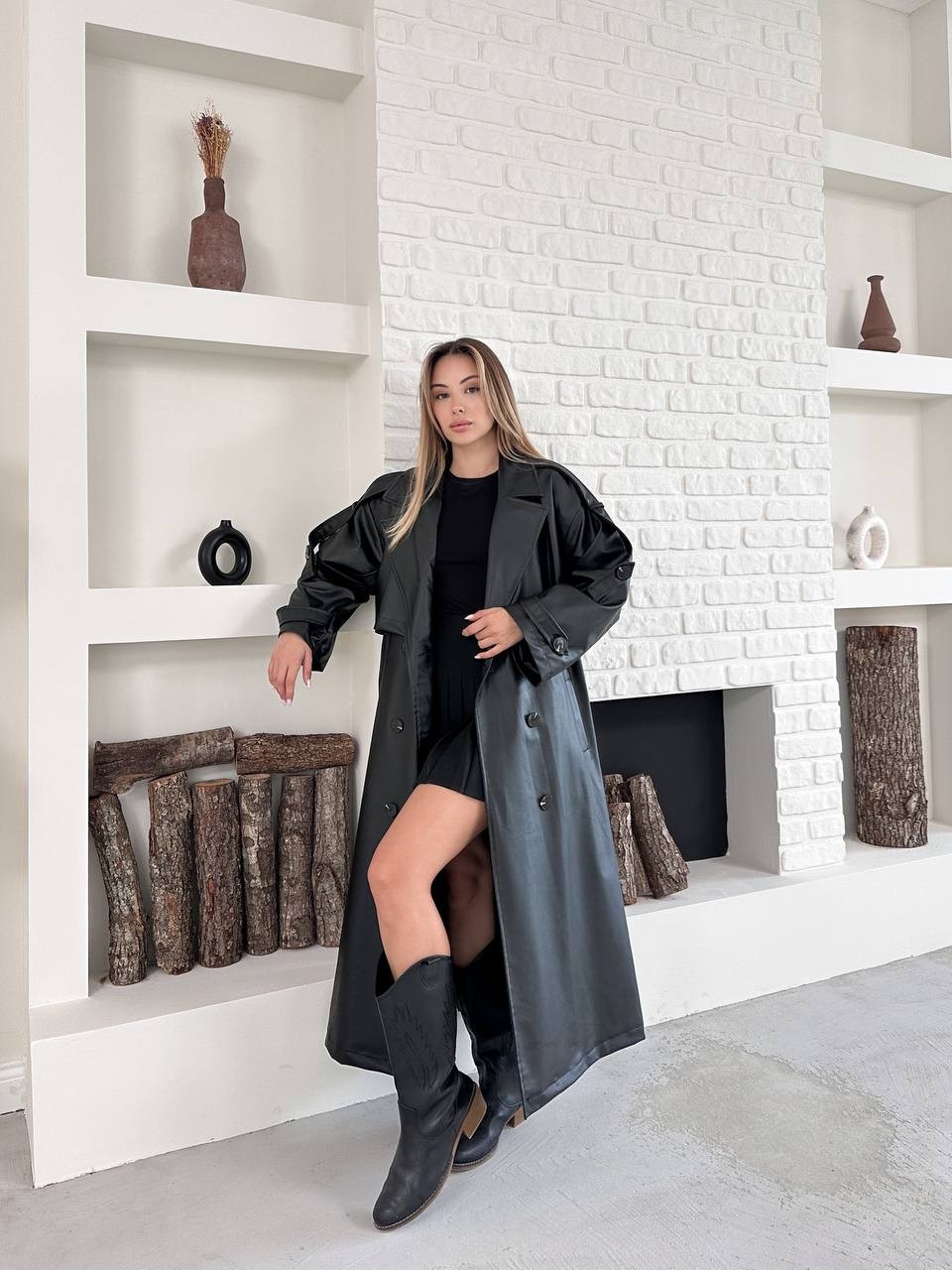 Maxi Oversize Deri Trençkot Siyah
