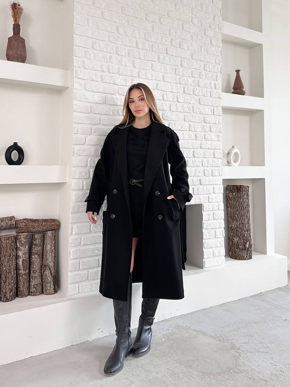 Kuşaklı Kaşe Kaban Siyah