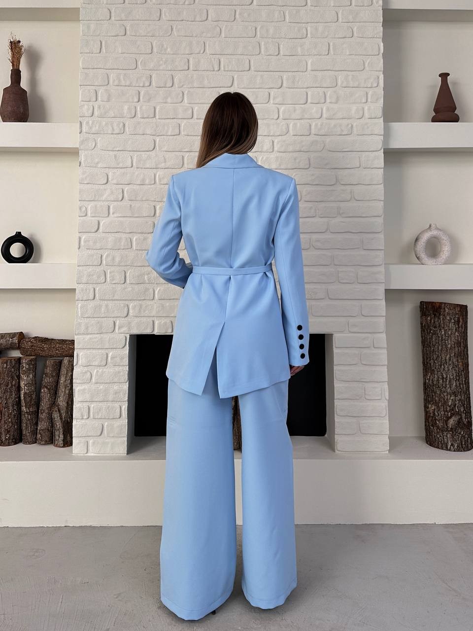 Kemerli Blazer Palazzo Takım Bebe Mavisi