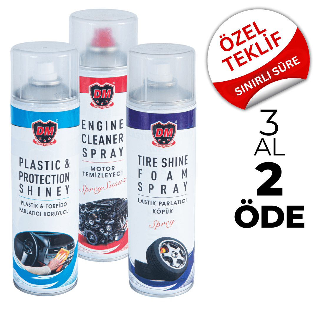 Plastik Parlatıcı Sprey + Lastik Parlatıcı Sprey + Susuz Motor Temizleme Spreyi 🎁 3 Adet Al, 2 Öde!