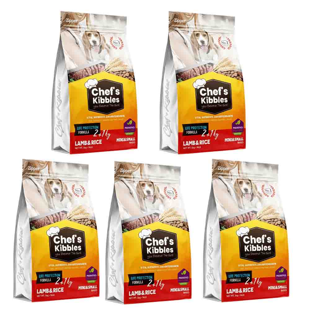 5 Paket Chef’s Kibbles – Mini Irk ve Yavru Köpek Maması Kuzu Etli Pirinçli 3KG