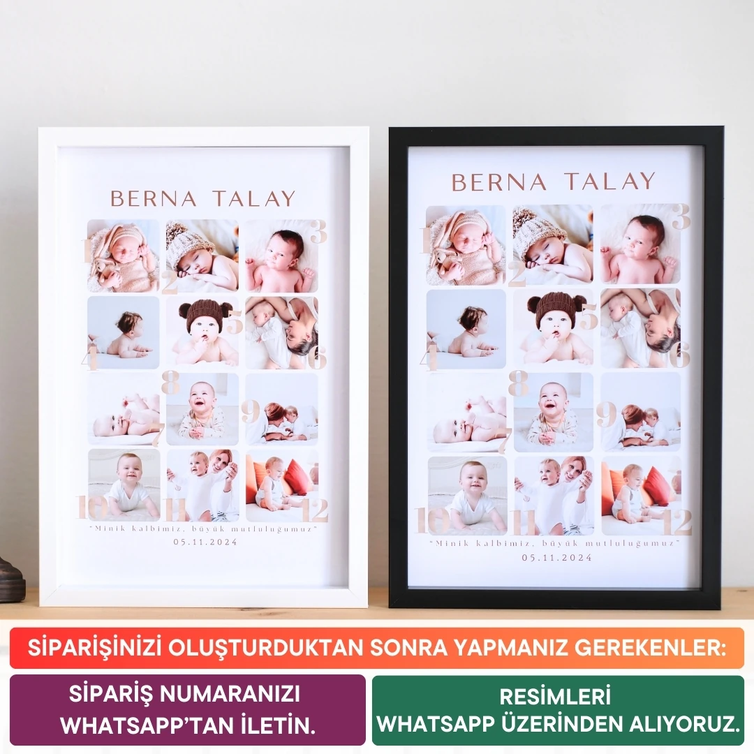 Bebeğin 1 Yılı 12 Fotoğraflı 20x30 Yapışan Çerçeve
