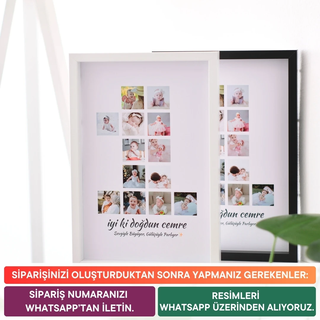 Bebeğin 1 Yaş ve 2 Yaş Fotoğraflı 20x30 Yapışan Çerçeve