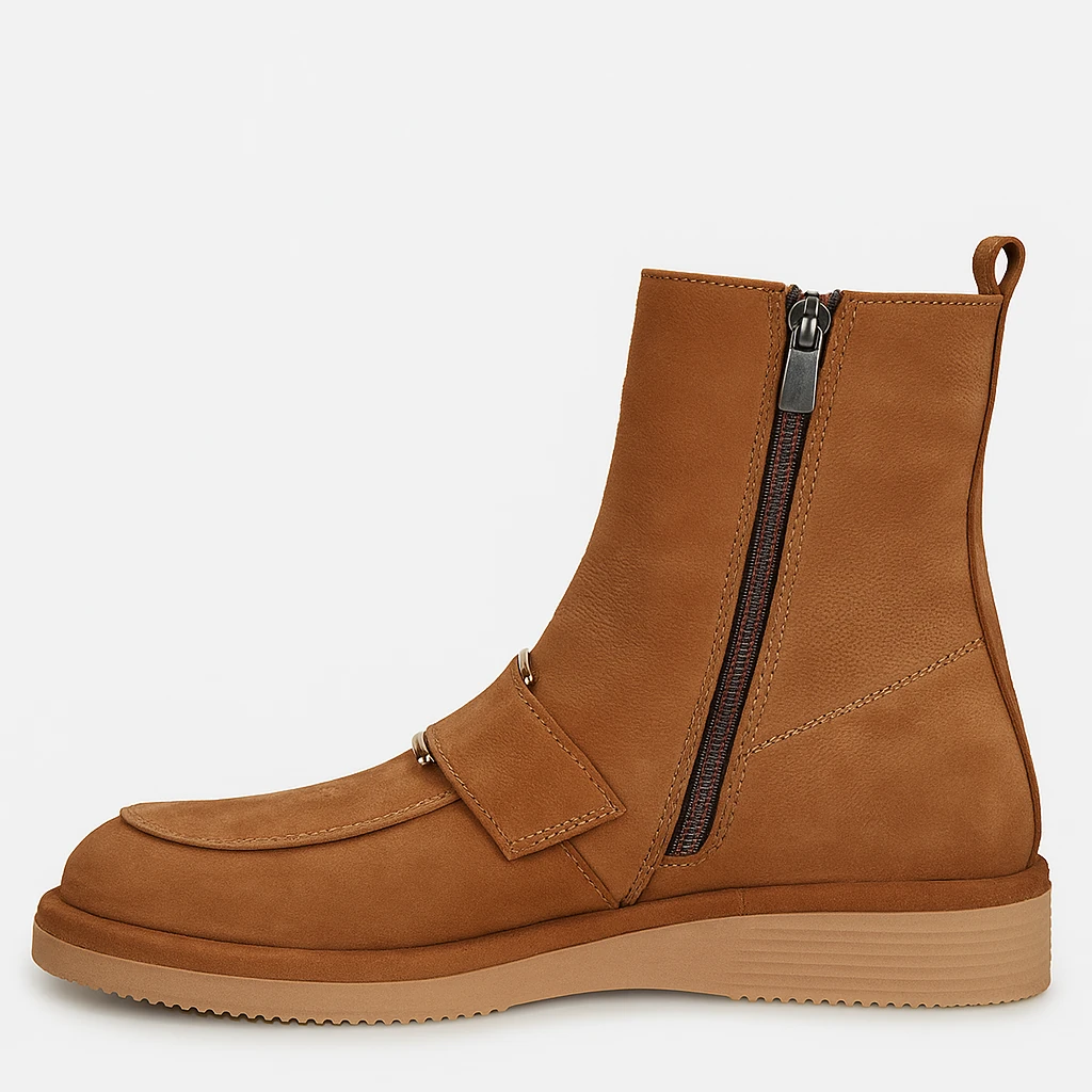 Kadın Camel Kısa Kalın Topuklu Süet Deri Bot