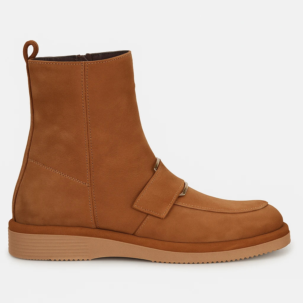 Kadın Camel Kısa Kalın Topuklu Süet Deri Bot