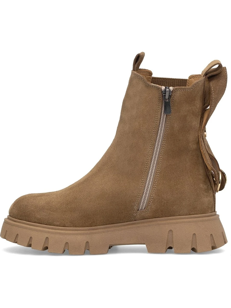 Kadın Hakiki Süet Deri Chelsea Bot Camel