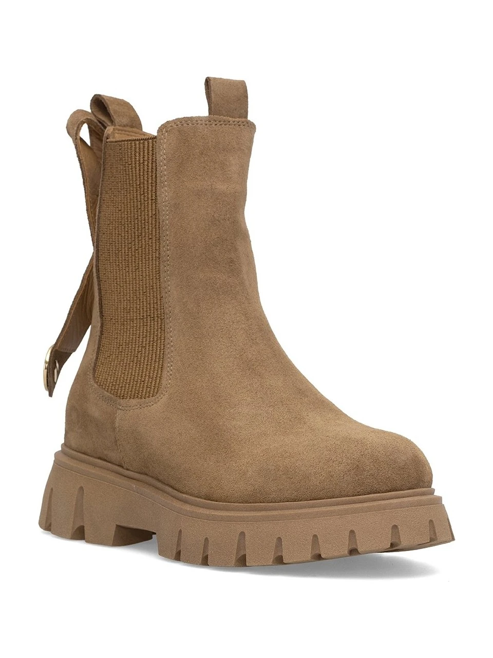 Kadın Hakiki Süet Deri Chelsea Bot Camel