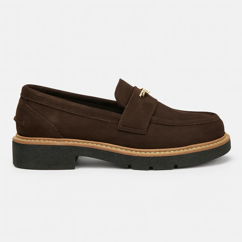 Kadın Kahverengi Hakiki Süet Deri Ortapedik Loafer Ayakkabı 